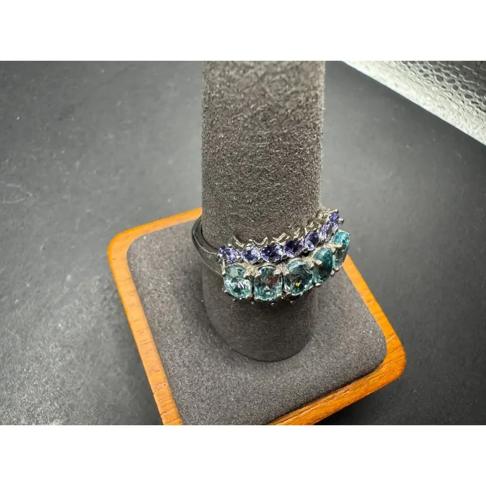 Chuck Clemency Sterling Silver 925 Tanzanite & Blue Teal Topaz Ring Size 10
